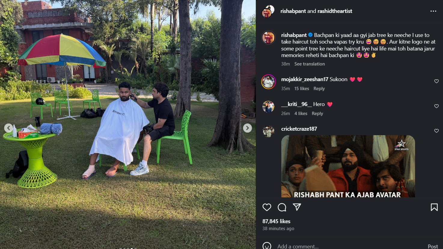 Rishabh Pant instgram post. Rishabh Pant insta