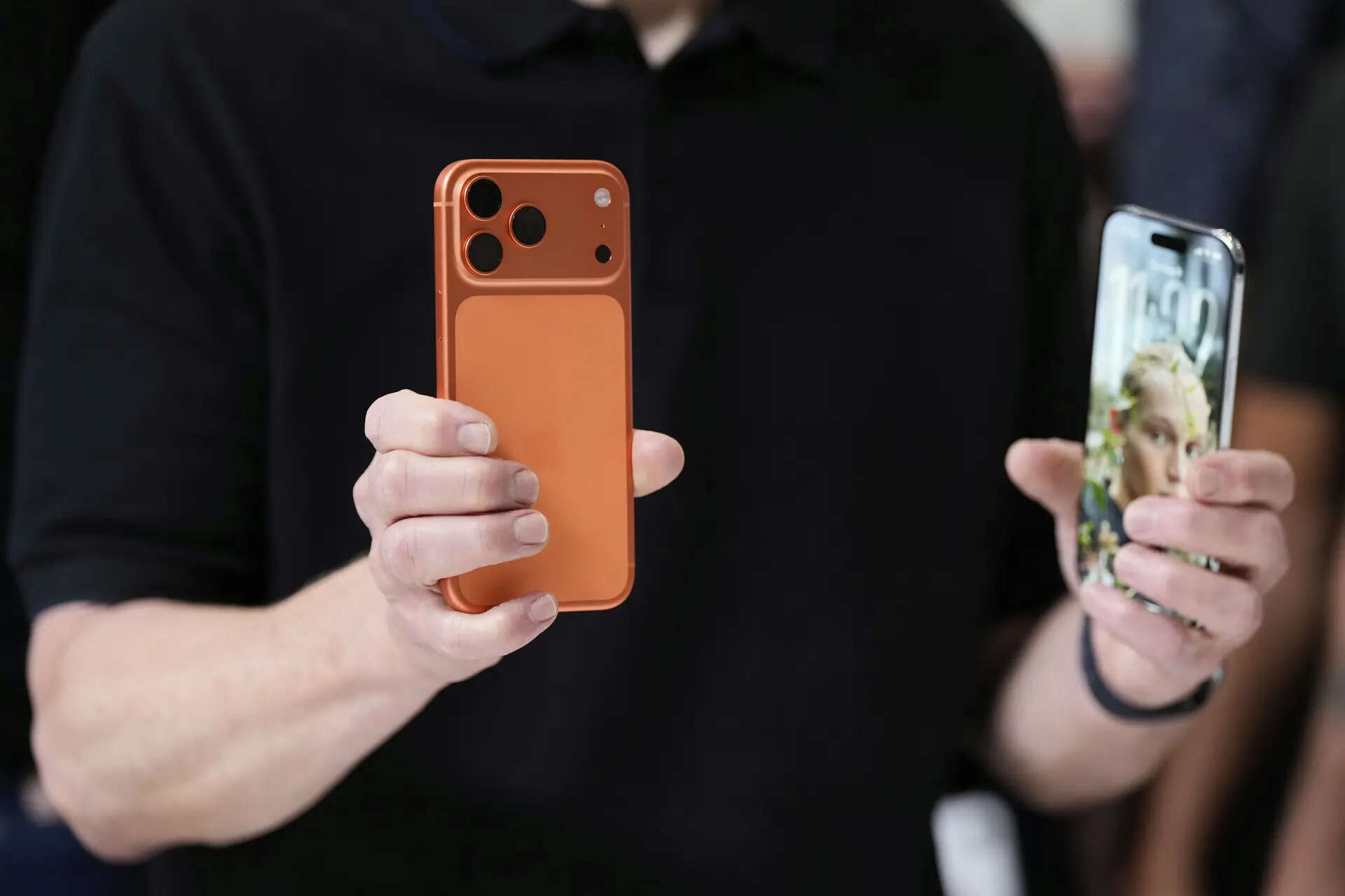 The iPhone 17 Pro and iPhone Air are displayed during an announcement of new products at Apple Park on Tuesday, Sept. 9, 2025, in Cupertino, Calif. (AP Photo/Godofredo A. Vásquez)