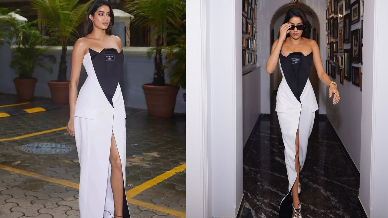 Janhvi's black-and-white tuxedo dress