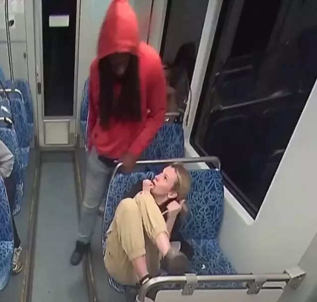 The moment Iryna saw her killer's face inside a running train in North Carolina. The moment Iryna saw her killer's face inside a running train in North Carolina.