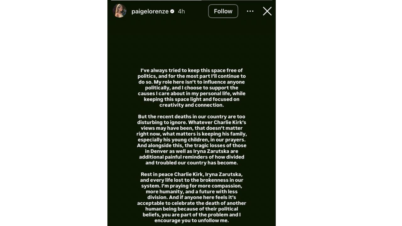 IG/Paigelorenze चार्ली किर्क के गोली मारने के बाद पैगी लोरेनज़ ने मौन को तोड़ दिया जब टॉमी पॉल के मंगेतर ने अमेरिका को चिंतित और विभाजित किया