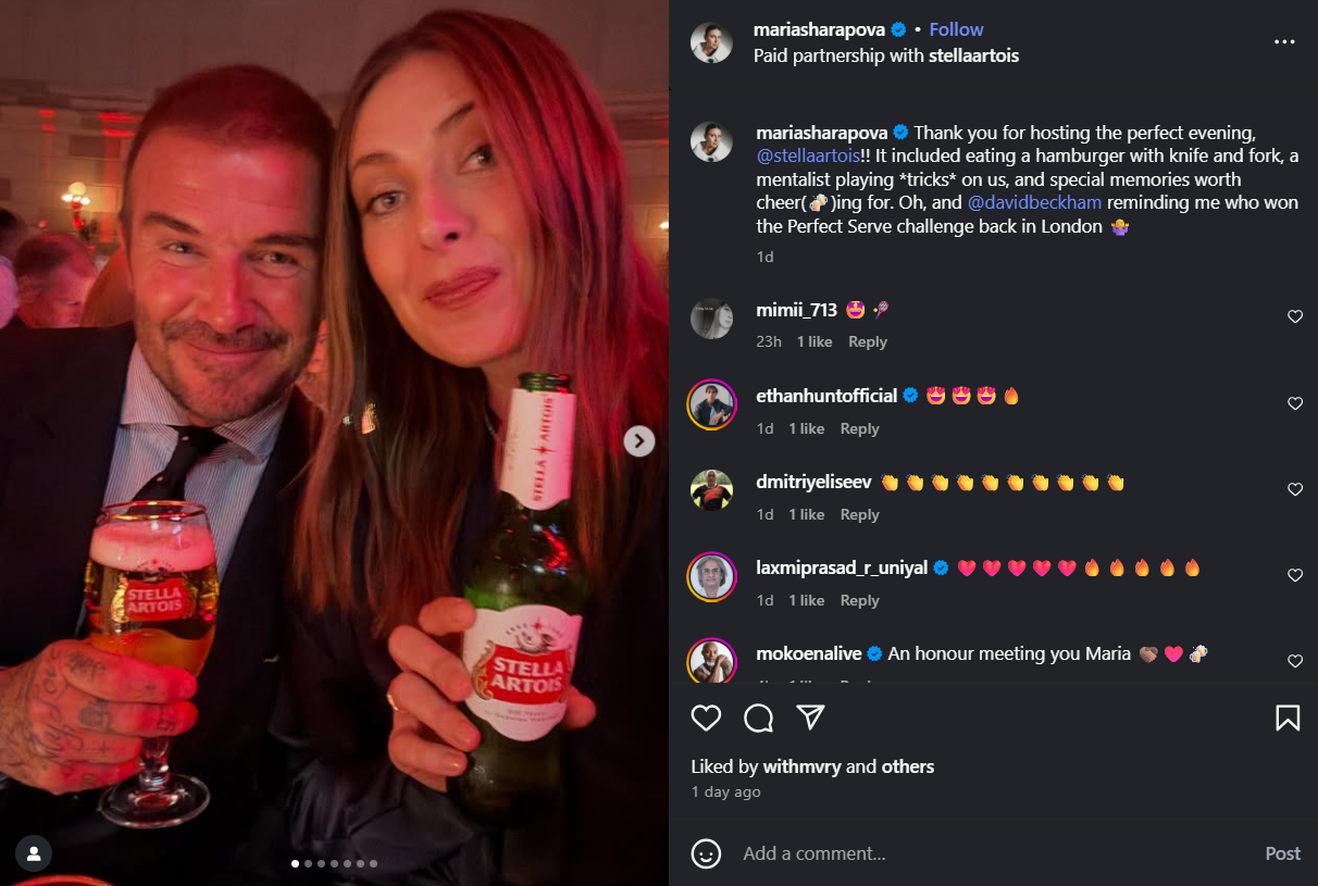 David Beckham and Maria Sharapova at an event (Screengrab/Instagram) Screenshot 2025-09-12 213236