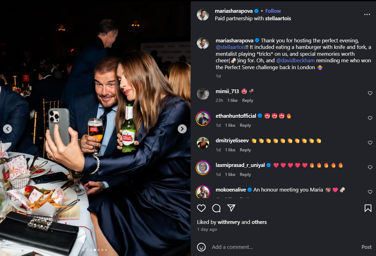 David Beckham and Maria Sharapova at an event (Screengrab/Instagram) Screenshot 2025-09-12 213412