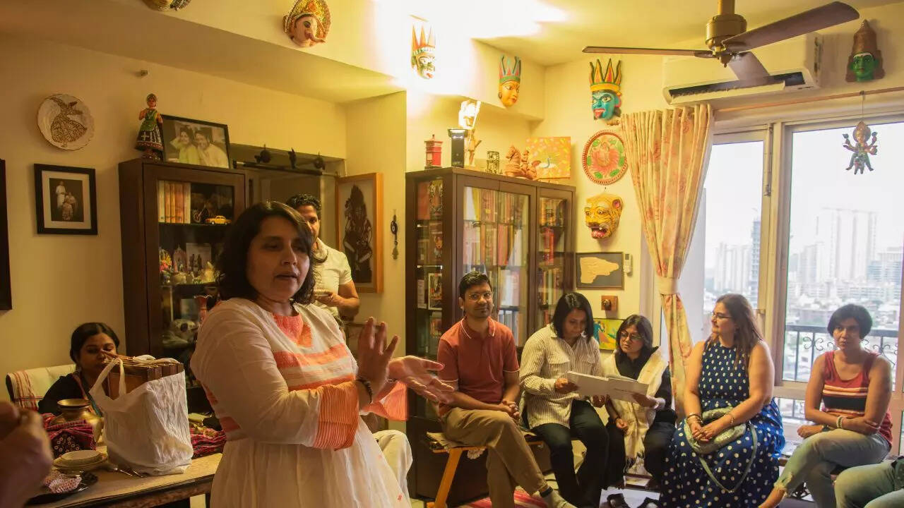 ​Kamalika Basu talking to the guests ​at pre-Pujo lunch