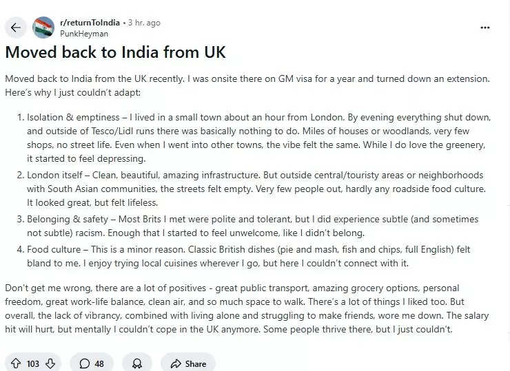 The Reddit post on moving back to India from the UK went viral. The Reddit post on moving back to India from the UK went viral.