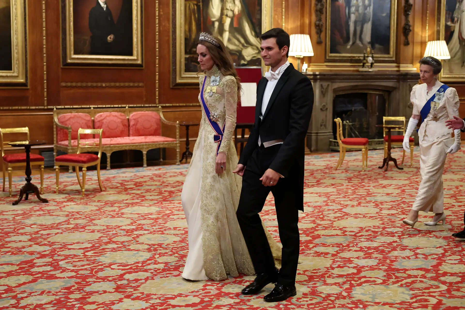 WINDSOR, ENGLAND - SEPTEMBER 17: Catherine, Princess of Wales, Michael Boulos and Princess Anne, Princess Royal attend the State visit by the President of the United States of America at Windsor Castle on September 17, 2025 in Windsor, England. President Trump is in England from Sept. 16-18 on his second UK state visit, with the previous one taking place in 2019 during his first presidential term. (Photo by Anna Moneymaker/Getty Images) UK Hosts President Trump And First Lady Melania Trump For State Visit - Day Two