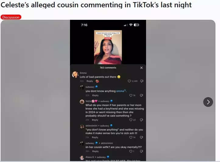 A person claimed to be Celeste's cousin and commented on her death. A person claimed to be Celeste's cousin and commented on her death.