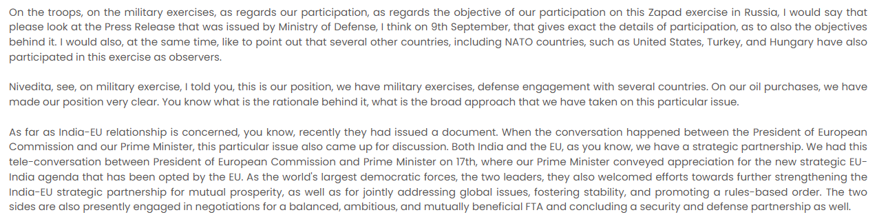 Screenshot from MEA briefing transcript