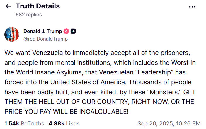 Trump Truth Social post Trump Truth Social post