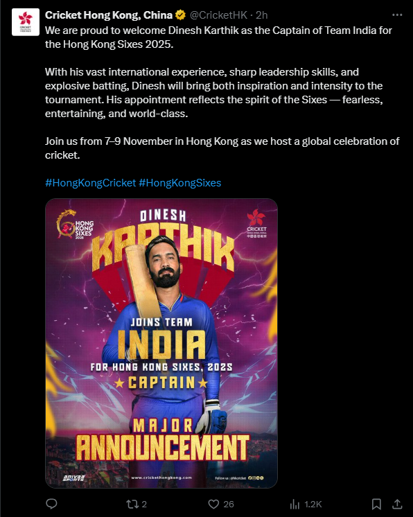 Organisers' post for Dinesh Karthik and his role as Team India skipper (Screengrab) Screenshot 2025-09-23 152811