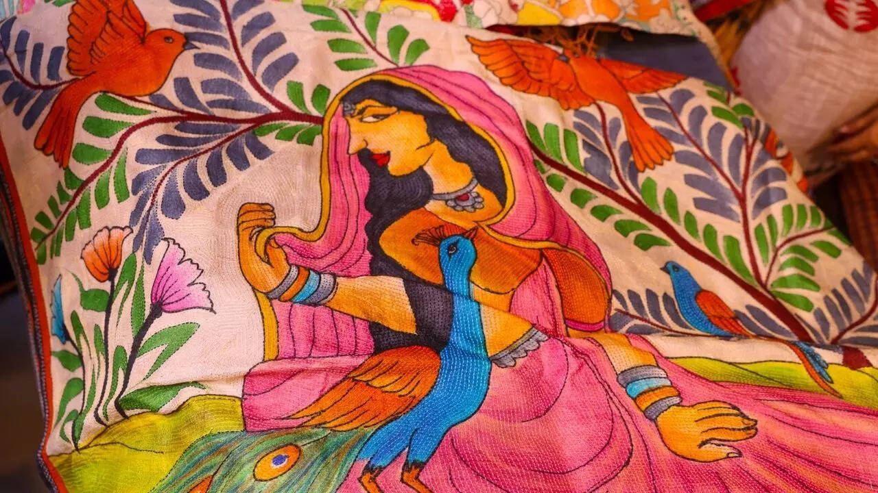 Hand-painted kantha saree