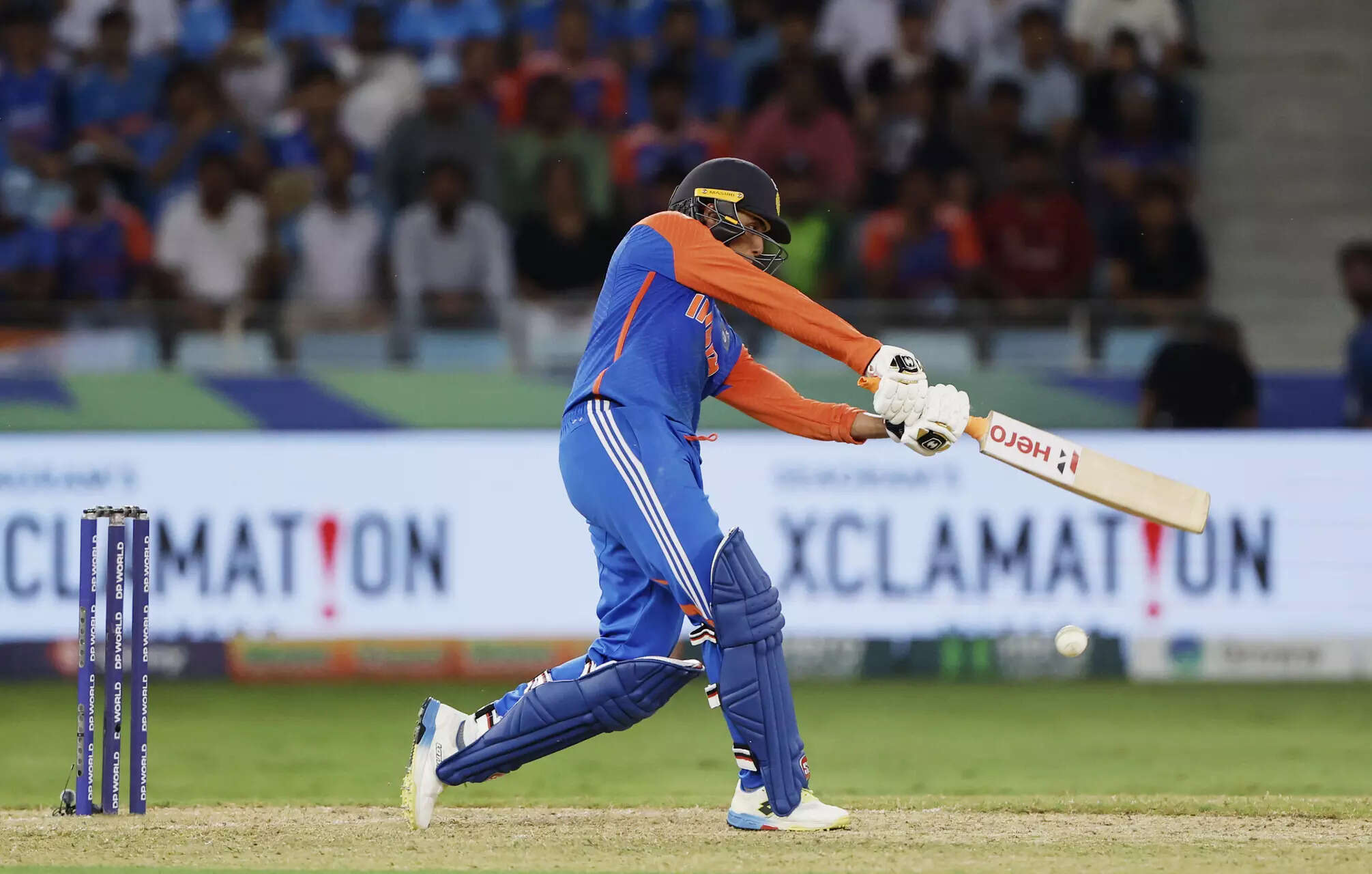 Dubai, Sep 21 (ANI): India's Abhishek Sharma plays a shot during the match again...