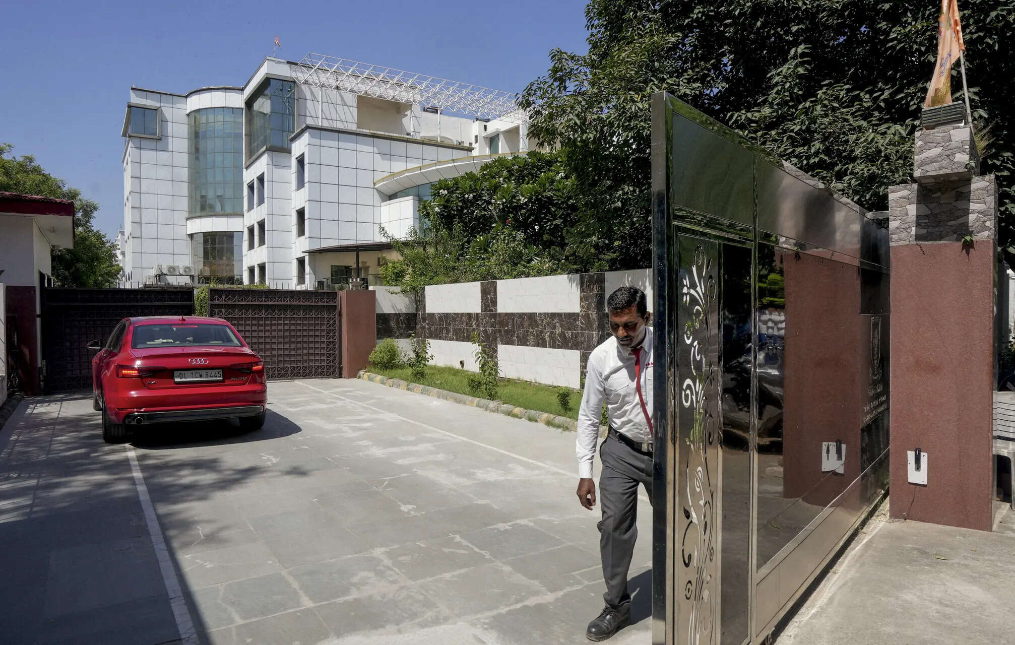 New Delhi: A security guard at the premises of Sri Sharada Institute of Indian Management, in New Delhi. Delhi Police has booked a self-styled godman, Swami Chaitanyananda Saraswati, after several female students of the institute accused him of sexual harassment. According to police sources, the accused is a member of the management committee of the institute. (PTI Photo) Delhi Police books Swami Chaitanyananda Saraswati
