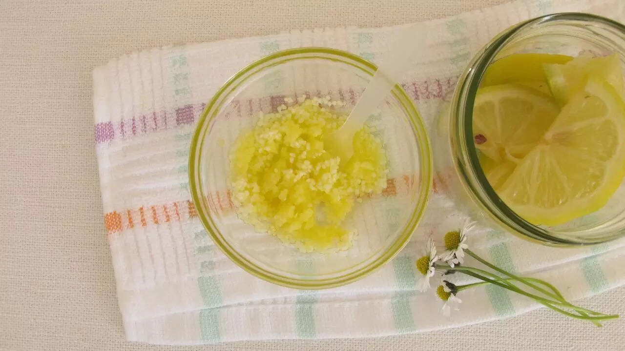 Ingredients for making a lemon scrub