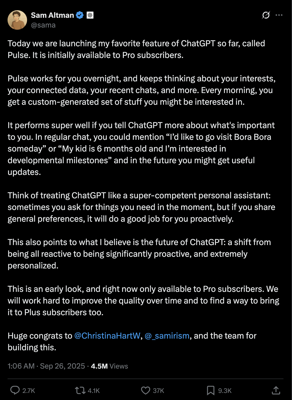 Sam Altman introduces ChatGPT's Pulse feature