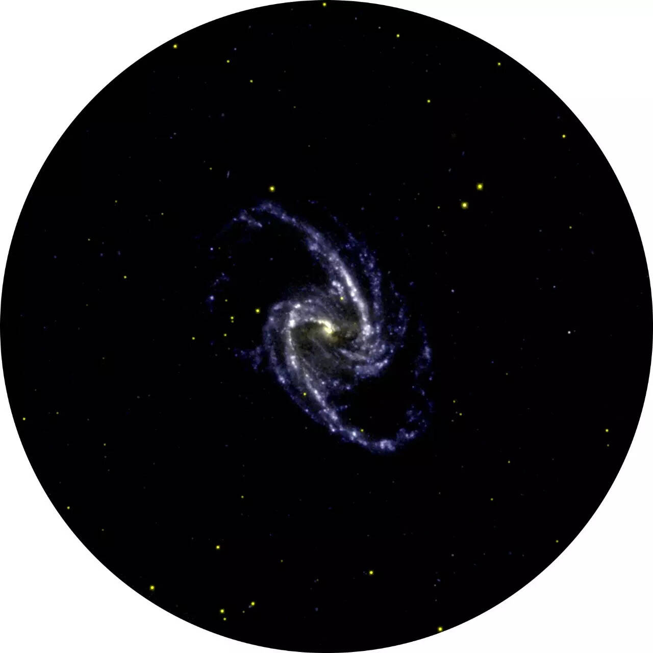 NGC 2336 a barred spiral galaxy 100 million light years away as seen by AstroSat UVIT (Credit: Isro) NGC 2336 a barred spiral galaxy 100 million light years away as seen by AstroSat UVIT (Credit: Isro)