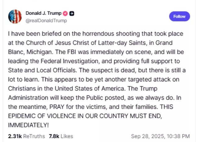 Trump'ın Gerçek Social üzerine gönderisi
