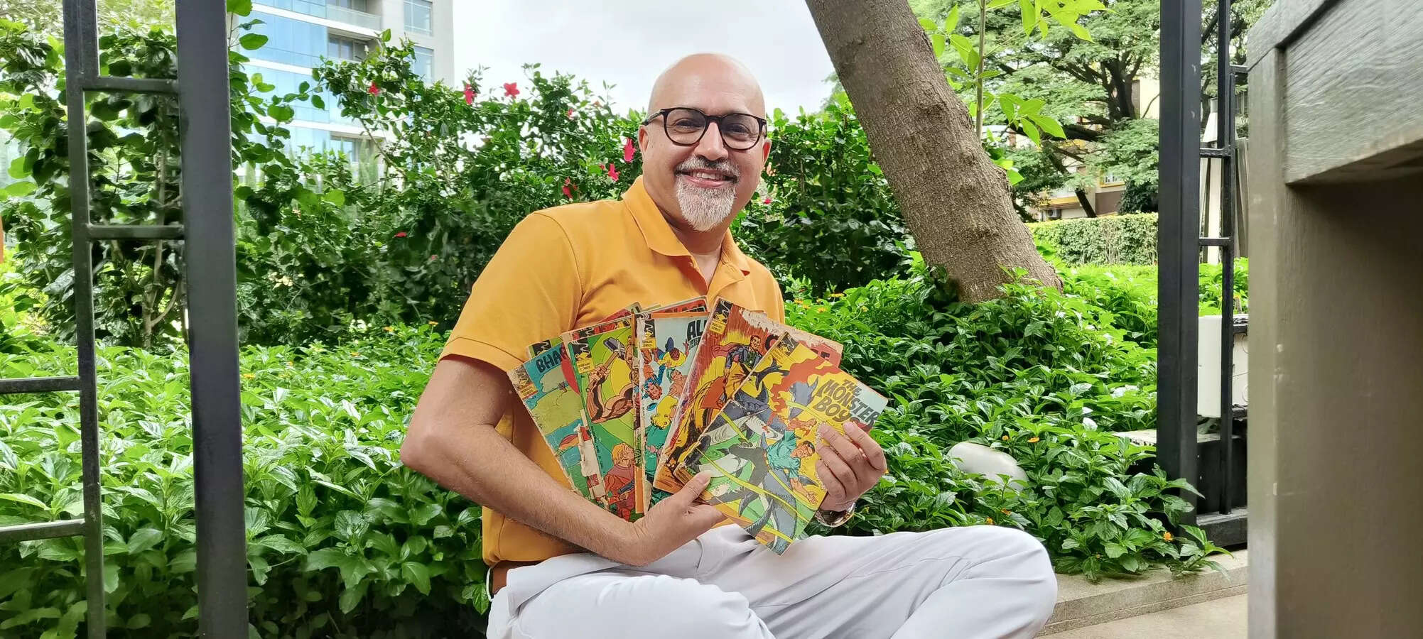 With his Indrajal comics (published by the publisher of The Times of India) from the 1980s. In the collection are titles like The Monster Boys, Aleena the Enchantress (Mandrake series), Curse of Gold, The Curse of Loki, Adventure on Venusport, and the Bharat Bahubali and Bahadur series. He says the heroes in the comics hugely inspired him Ajit Prabhu with comics 3