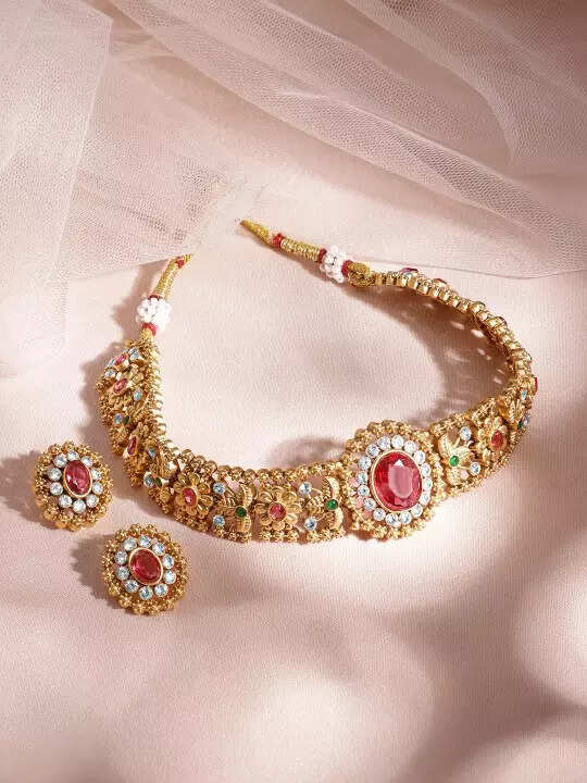 Rubans 24K Gold Plated Ruby set