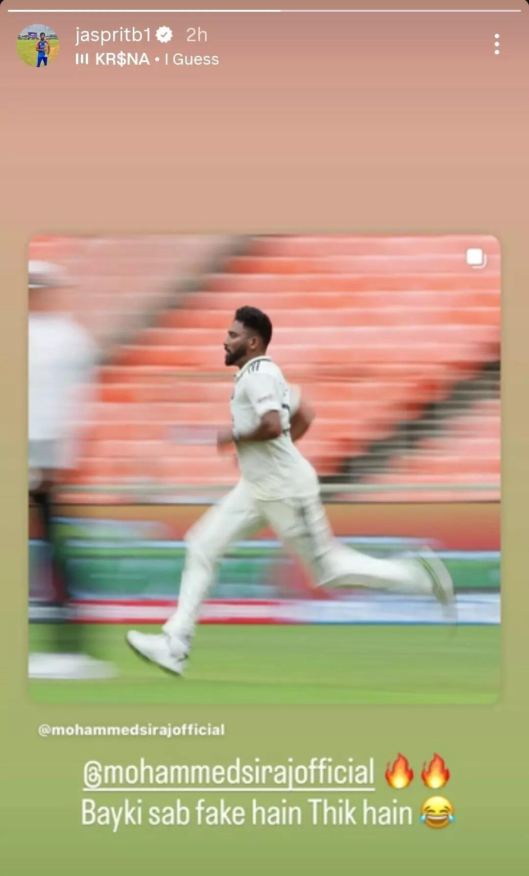 Jasprit Bumrah's social media post
