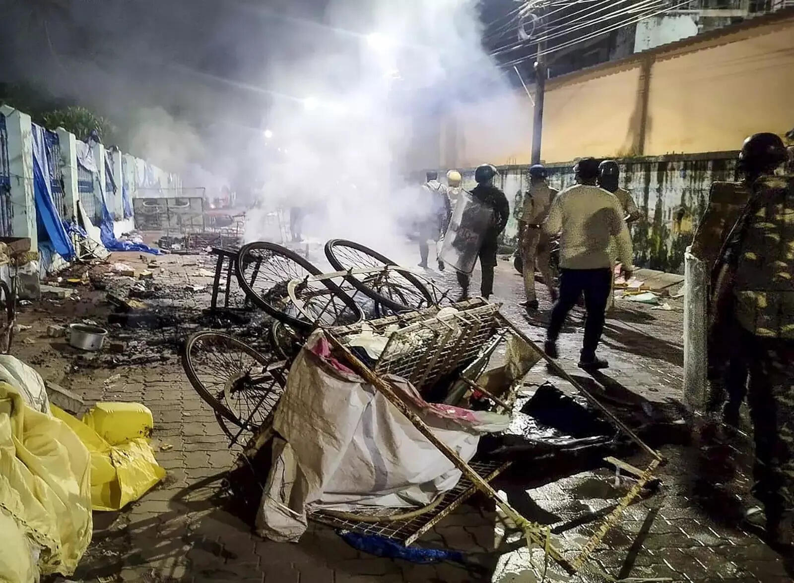 Damages that took place during the clashes in Cuttack. (PTI photo) Cuttack tense after violence during Durga idol immersion.