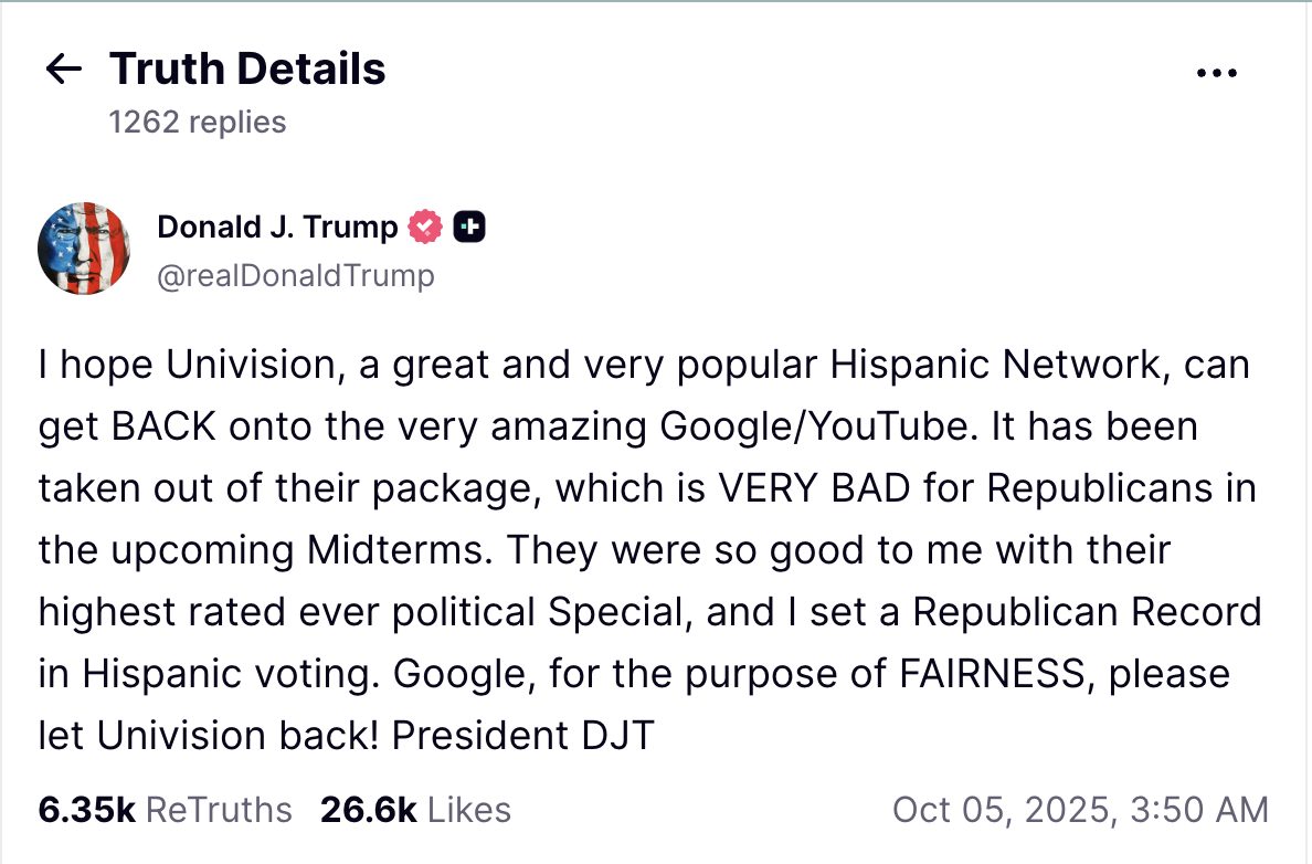 Donald Trump's post on Truth Social