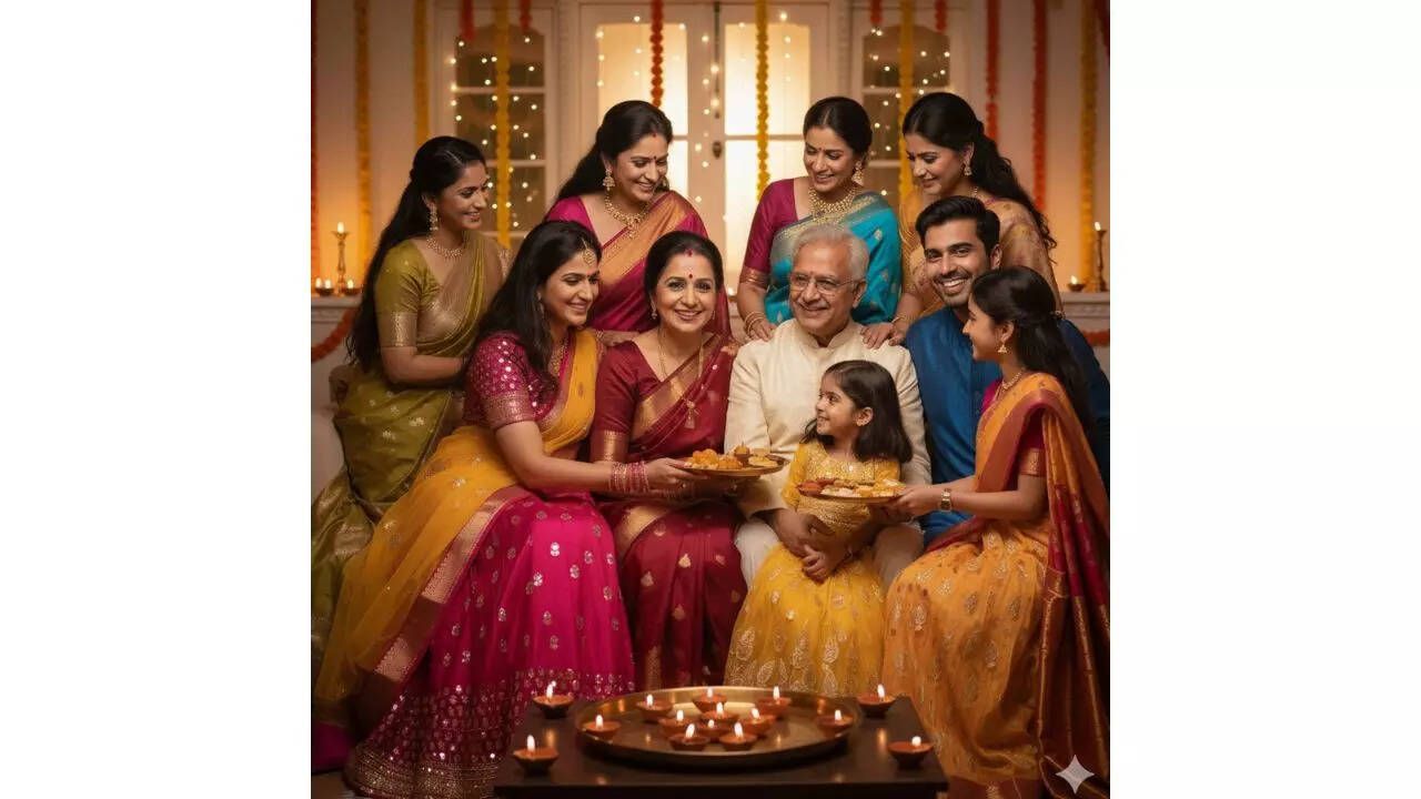 Family serving guests