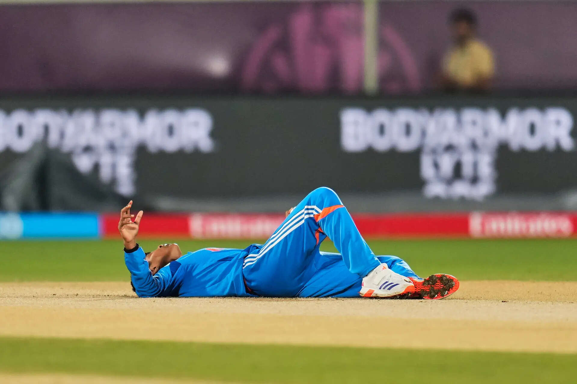 India's Kranti Goud reacts after taking the wicket of South Africa's Tazmin Brits during the ICC Women's Cricket World Cup match between India and South Africa at ACA-VDCA Cricket Stadium in Visakhapatnam, India, Thursday, Oct. 9, 2025. (AP Photo/Aijaz Rahi) India Women's Cricket WCup