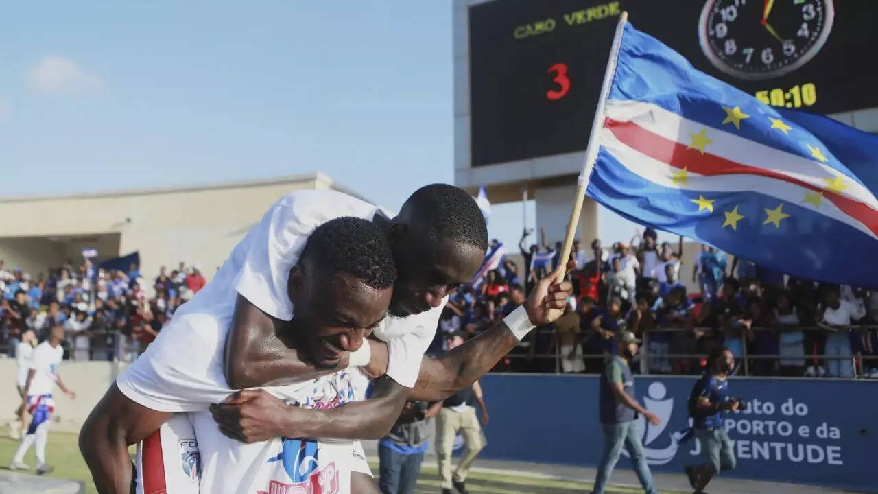 Cape Verde players celebrate after clinching their qualification for 2026 FIFA World Cup. (AP) Cape Verde 2026 WC AP