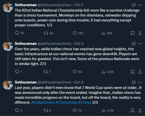 Social media post by GM Sethuraman SP. (Image: X) Sethuraman