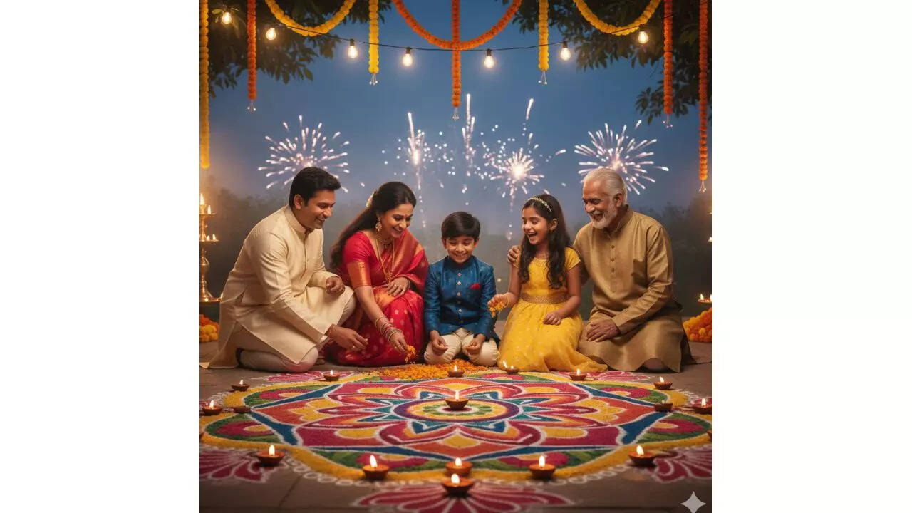 Family rangoli celebration