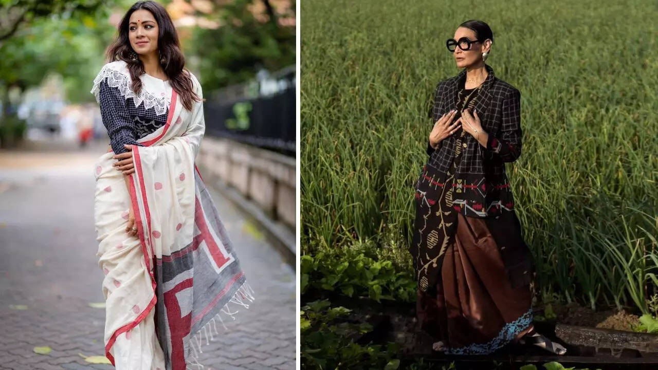 Women still love wearing Satyajit Ray films-inspired jamdanis; new age motifs are in vogue too (Pics: @parama_g)(Pics: