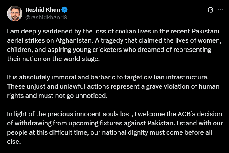 Rashid Khan post on X Rashid Khan