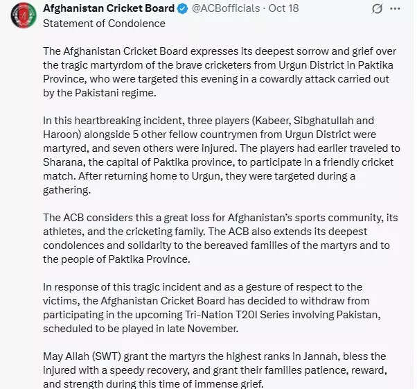 ACB statement Afghanistan Board