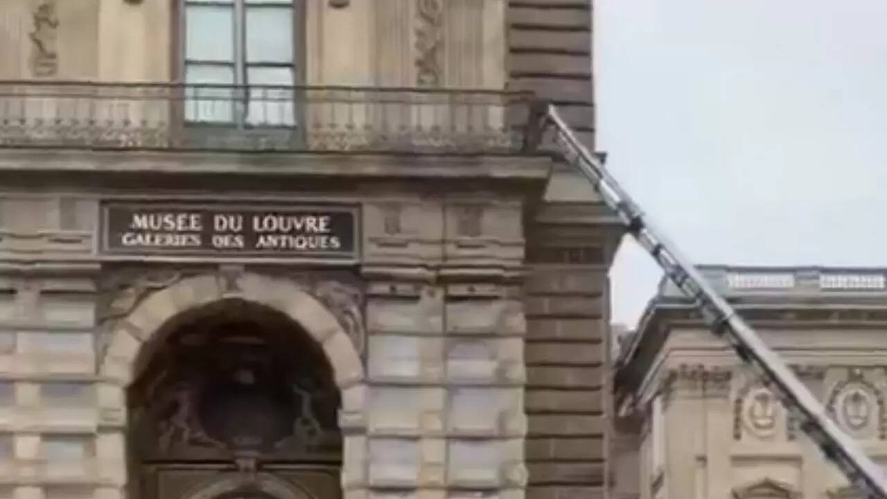 A vehicle-mounted ladder leading up to the first-floor window