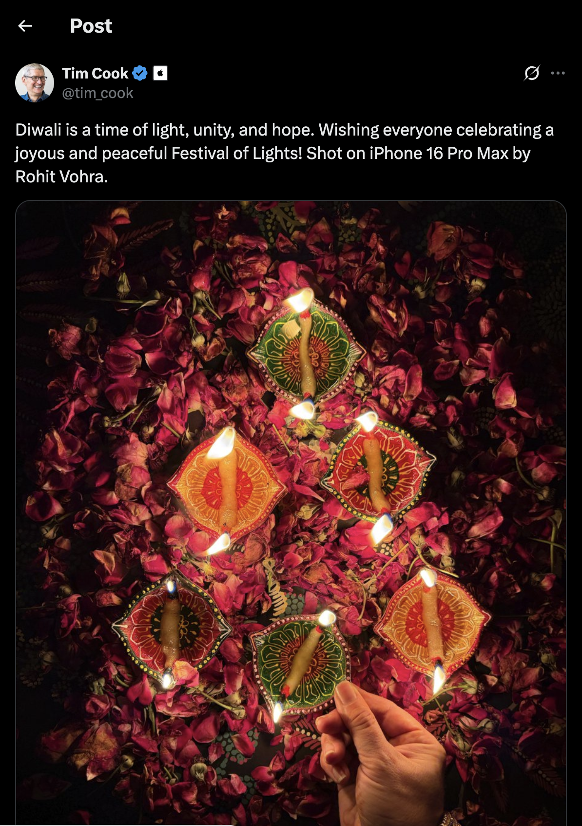 Tim Cook Diwali post 2024