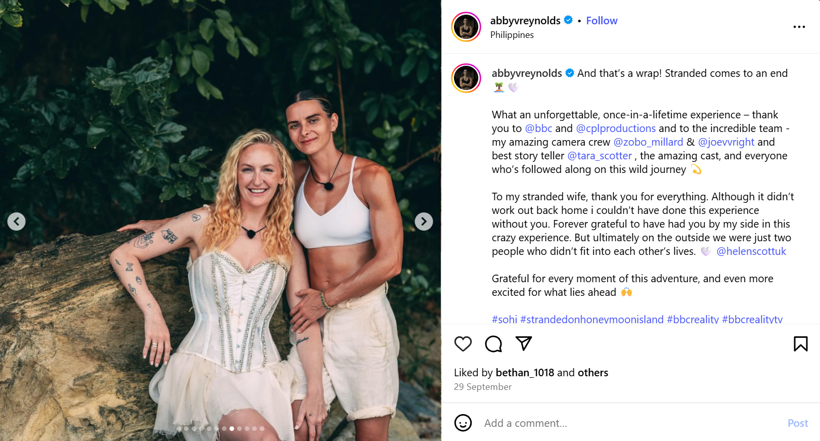 Screenshot from Abbey Reynolds' Instagram post