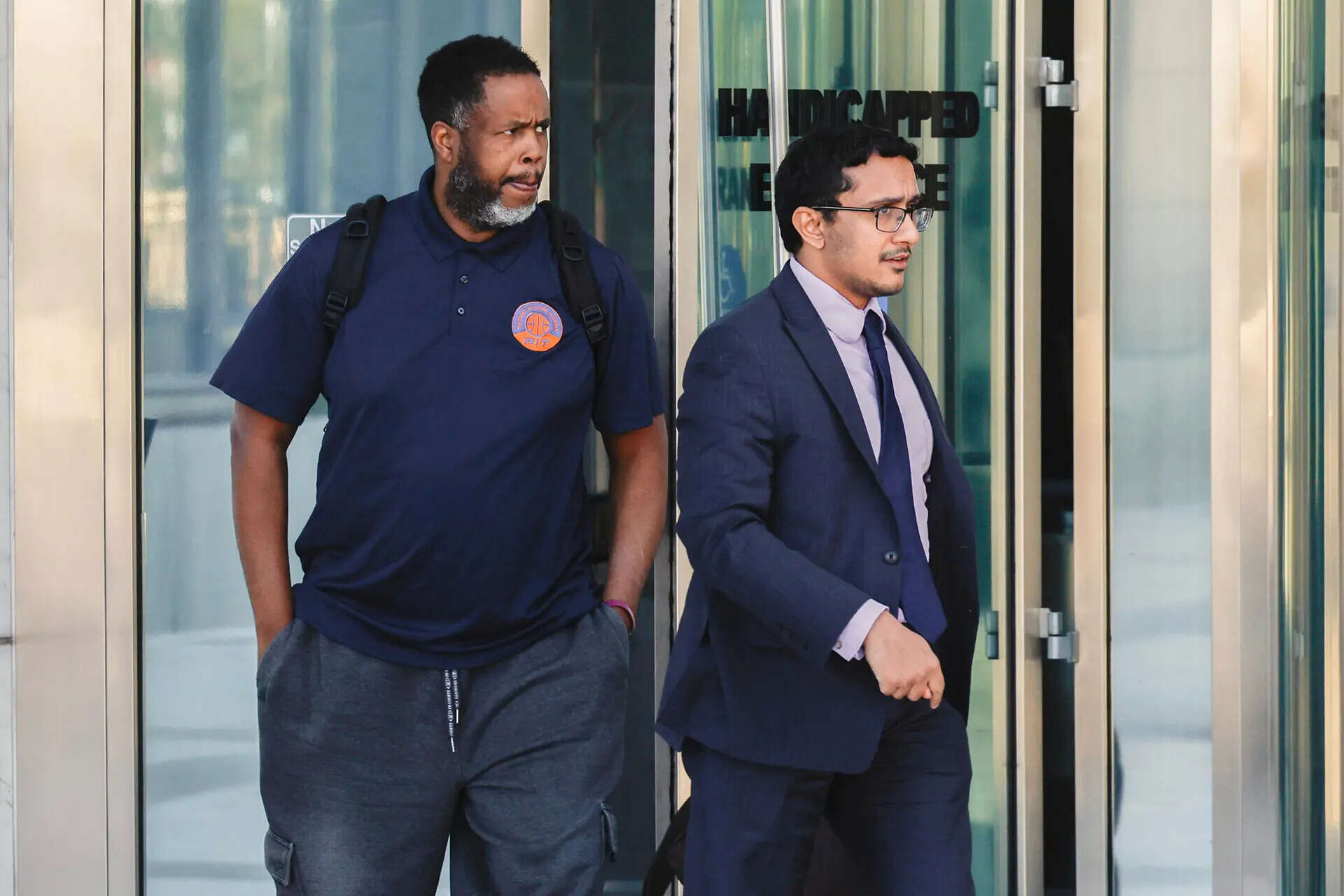Former NBA player and assistant coach Damon Jones (L), leaves Lloyd George U.S. Courthouse on Thursday, October 23, 2025 in Las Vegas. (Benjamin Hager/Las Vegas Review-Journal via AP) Sports Betting Arrests Basketball