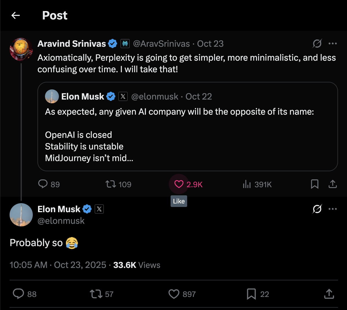 Musk and Srinivas discussion on X