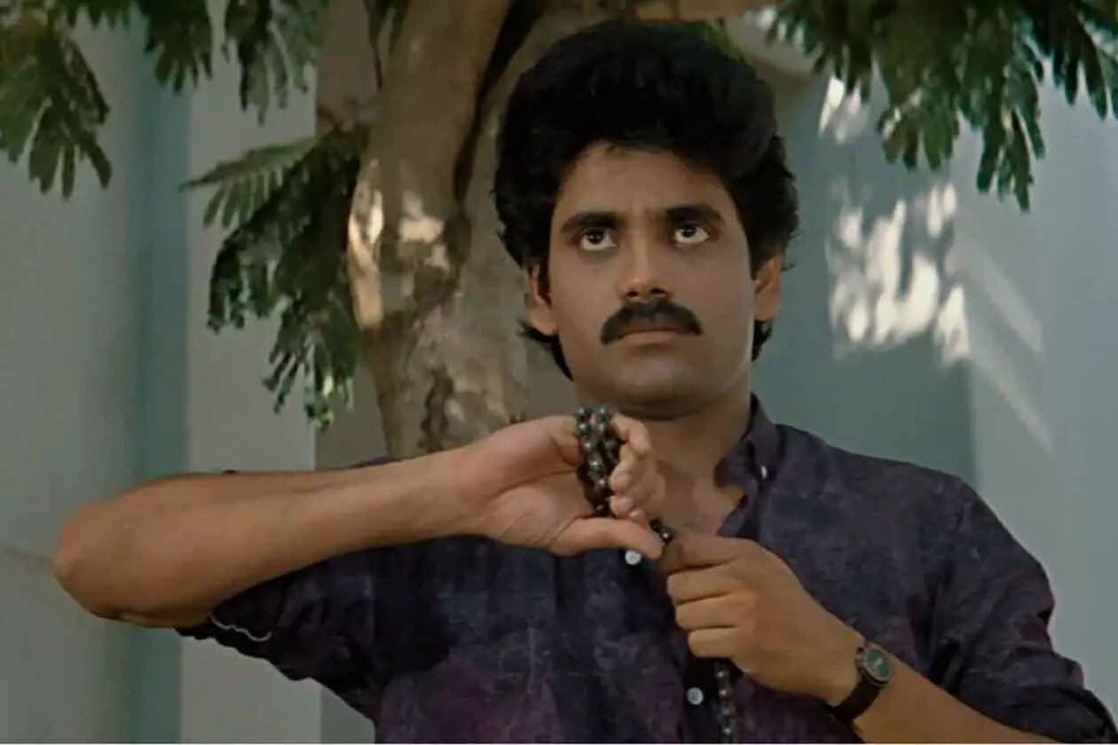 Nagarjuna in the iconic cycle chain scene from the film