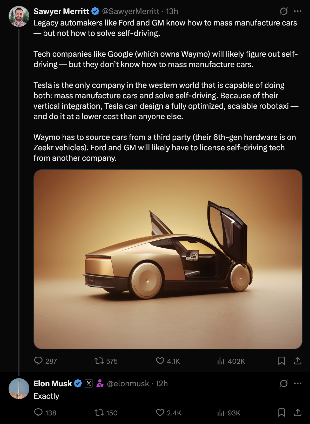 Elon Musk replies to Tesla investor's claim