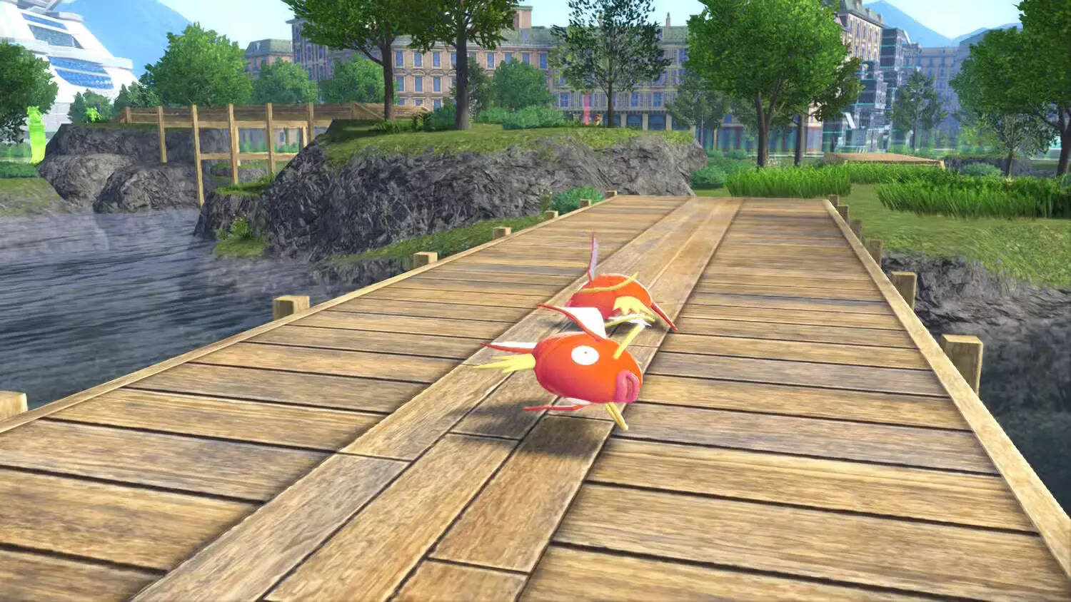Magikarp flopping on a bridge (Image via The Pokemon Company) Magikarp flopping on a bridge