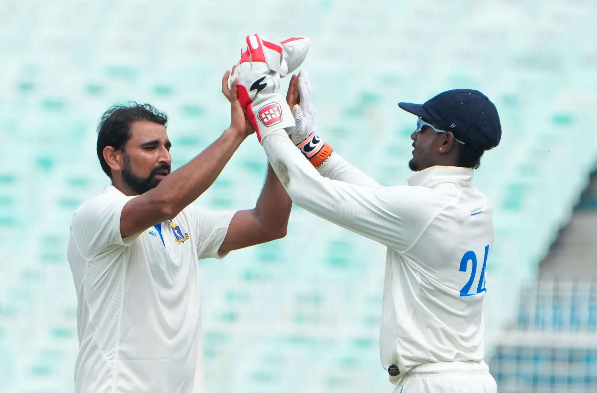 Bengal's Mohammed Shami celebrates (PTI Photo/Swapan Mahapatra)  Bengal vs Gujarat - Day 2