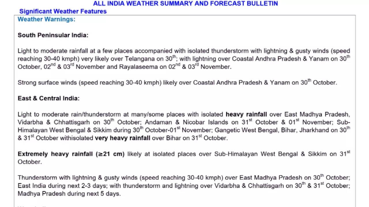 IMD weather bulletin