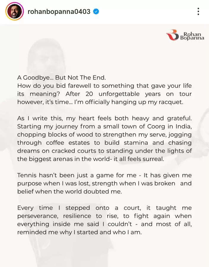 Rohan Bopanna's post on social media. Bopanna-post