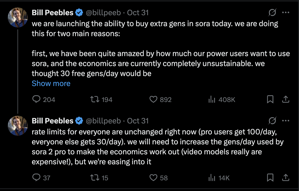 Sora chief Bill Peebles shares OpenAI's plans to monetise AI video generation app on X