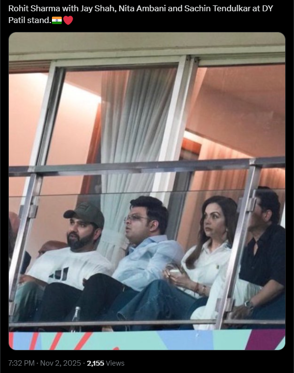 Rohit Sharma seated alongside Sachin, Jay Shah and Nita Ambani  Screenshot 2025-11-02 200905