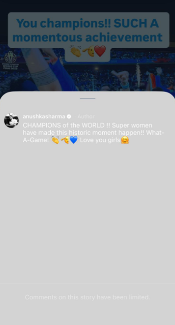 Anushka Sharma's comment for the victors Screenshot 2025-11-03 005851