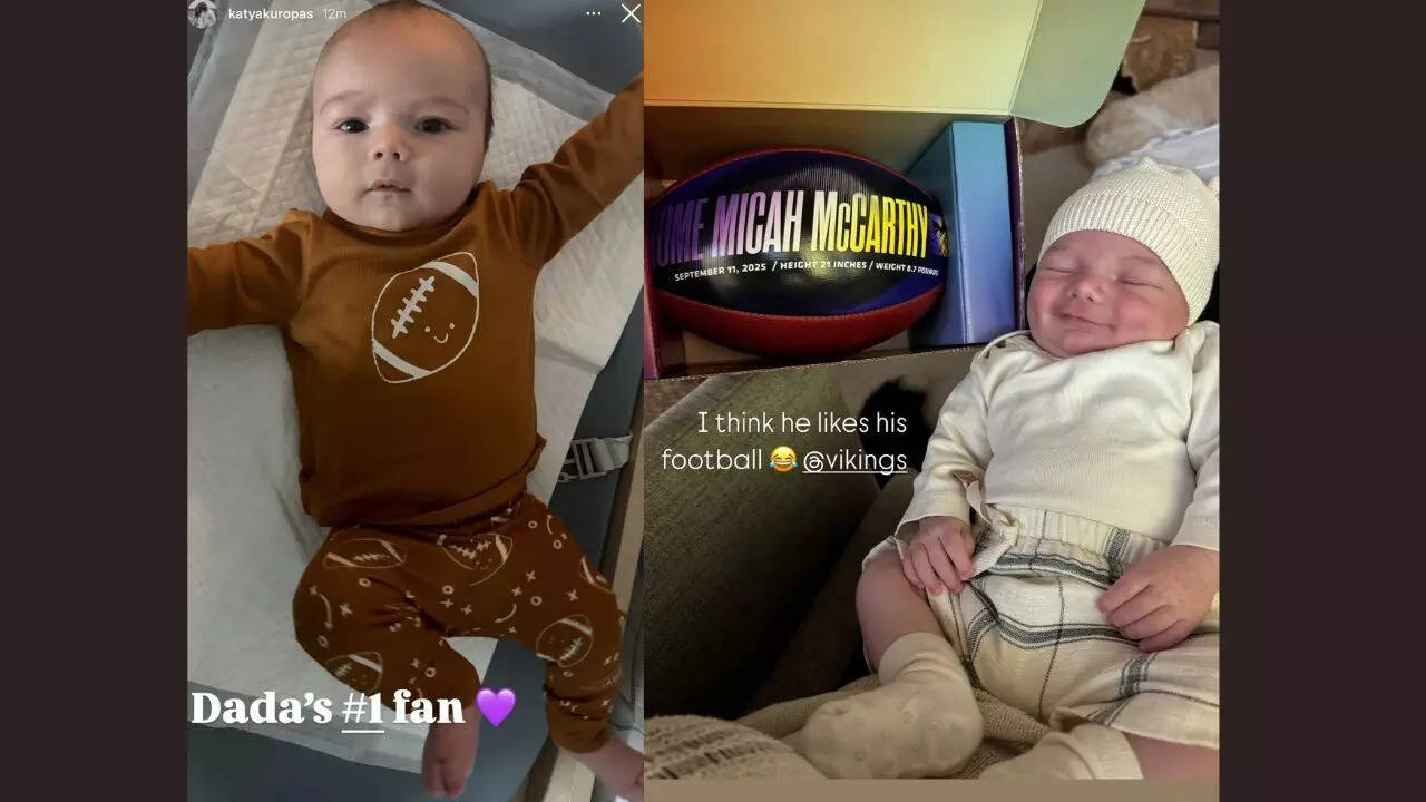 JJ McCarthy’s baby boy becomes instant star after Katya shares adorable Vikings outfit following big Lions win
