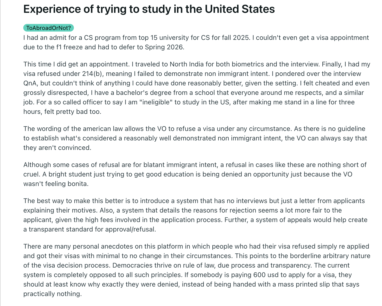 Reddit post made by the user